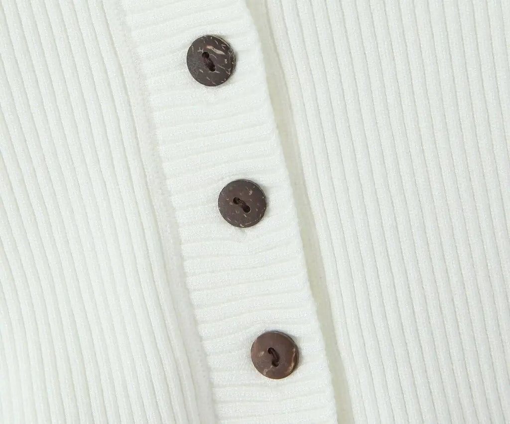 Women's Knitted Buttoned Long Sleeve Round Neck Cardigan with High Waist Pleated Leather Button Skirt Fashion Suit Set