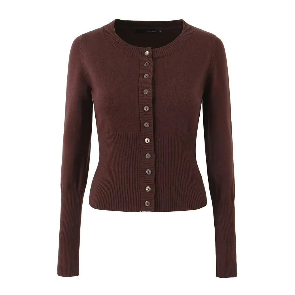 Women's Knitted Buttoned Long Sleeve Round Neck Cardigan with High Waist Pleated Leather Button Skirt Fashion Suit Set
