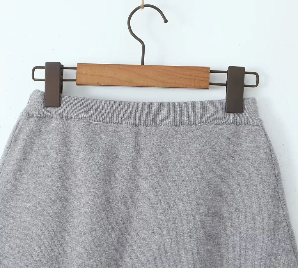 Women's Knitted Buttoned Long Sleeve Round Neck Cardigan with High Waist Pleated Leather Button Skirt Fashion Suit Set