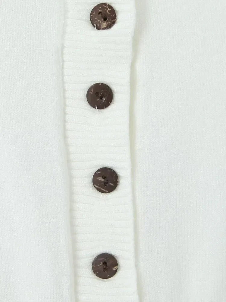 Women's Knitted Buttoned Long Sleeve Round Neck Cardigan with High Waist Pleated Leather Button Skirt Fashion Suit Set