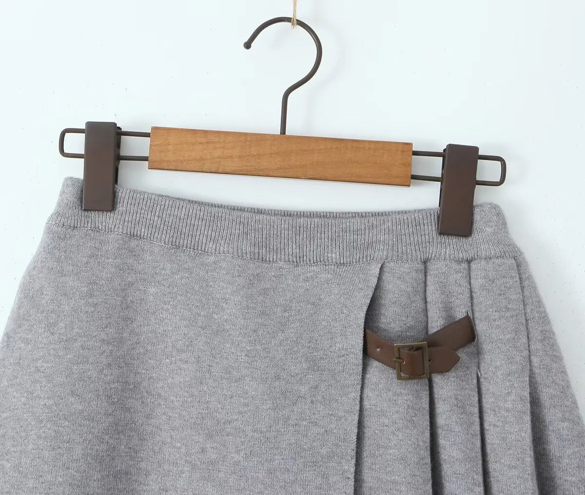 Women's Knitted Buttoned Long Sleeve Round Neck Cardigan with High Waist Pleated Leather Button Skirt Fashion Suit Set