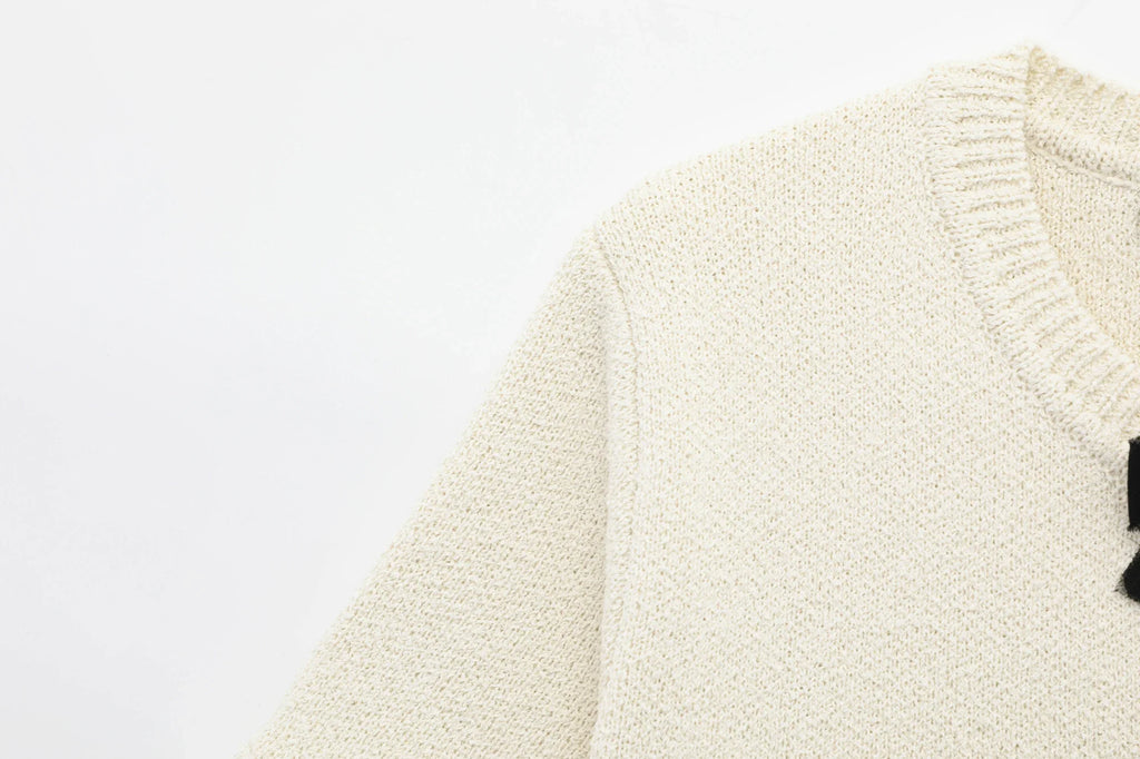 Women's Spring Knitted Short-Sleeved Jacket and Skirt Set with Bow Accent and Round Neck