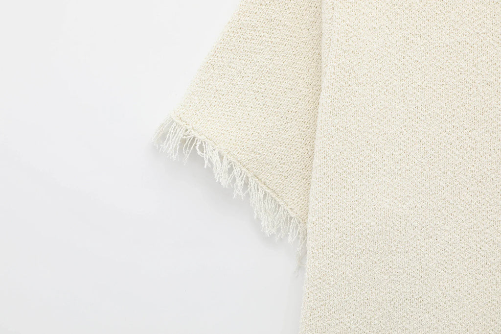 Women's Spring Knitted Short-Sleeved Jacket and Skirt Set with Bow Accent and Round Neck