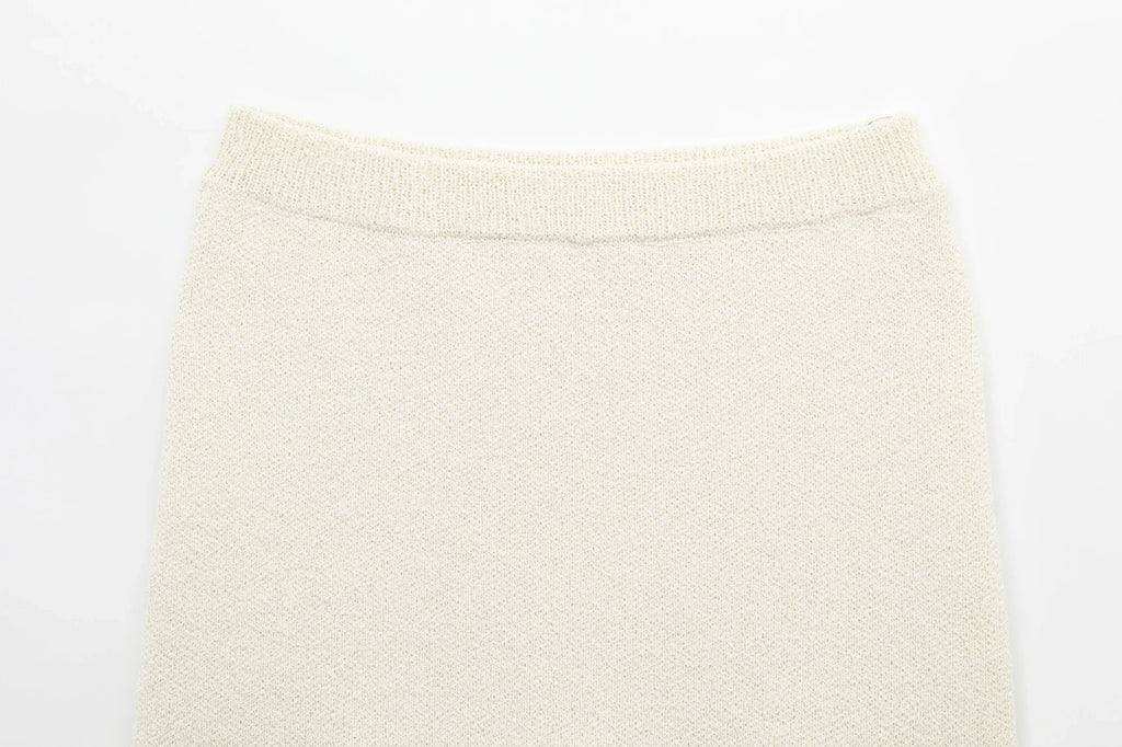 Women's Spring Knitted Short-Sleeved Jacket and Skirt Set with Bow Accent and Round Neck