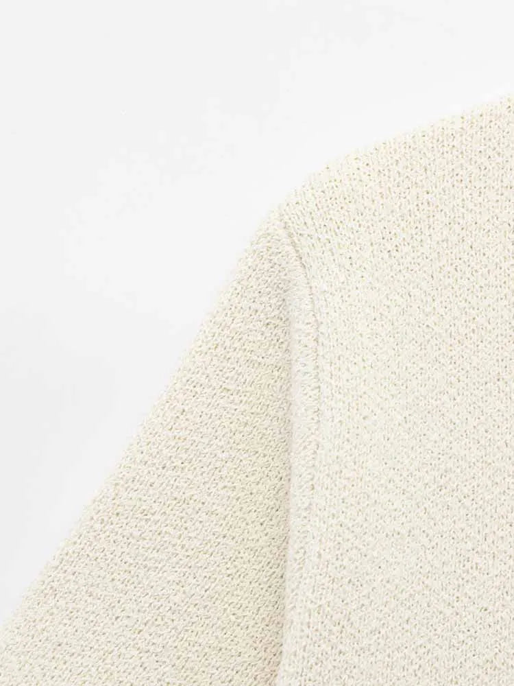 Women's Spring Knitted Short-Sleeved Jacket and Skirt Set with Bow Accent and Round Neck