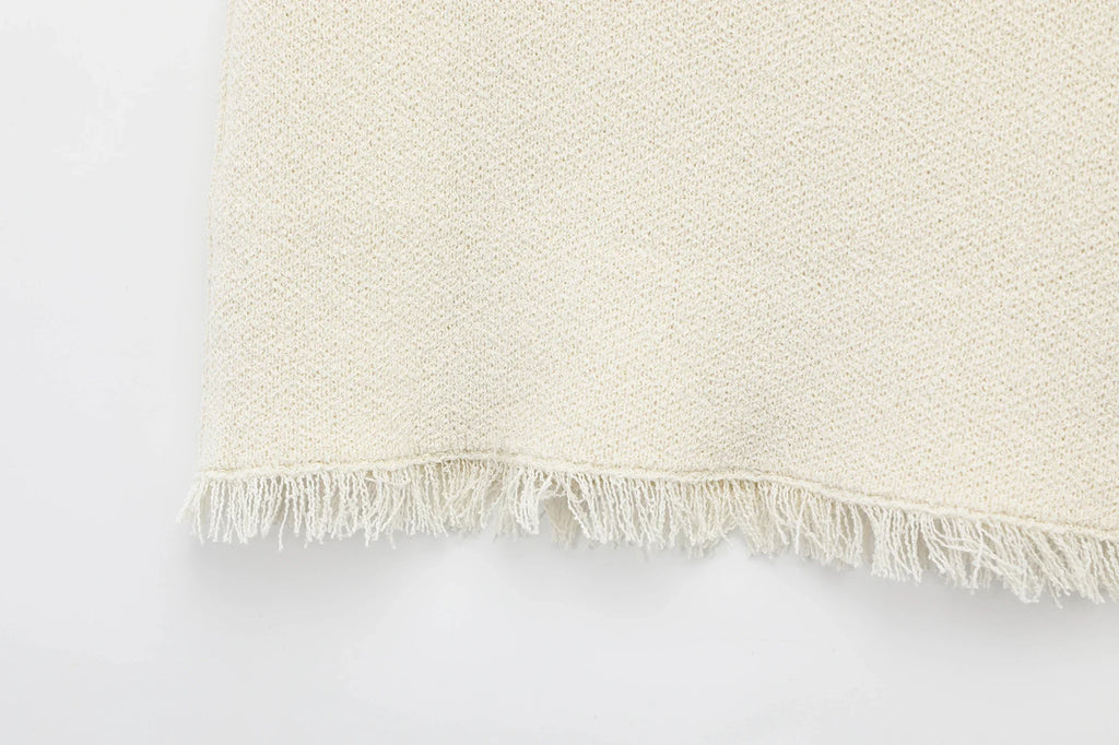 Women's Spring Knitted Short-Sleeved Jacket and Skirt Set with Bow Accent and Round Neck