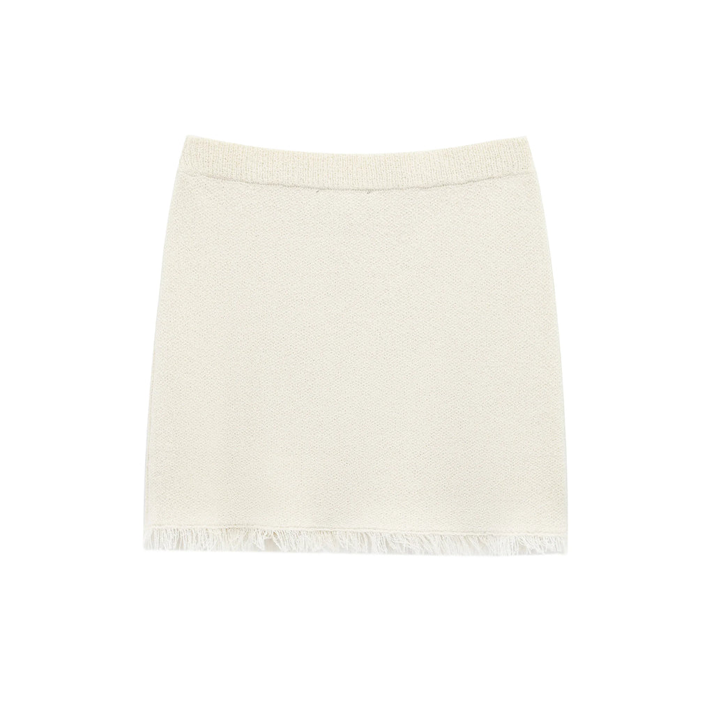 Women's Spring Knitted Short-Sleeved Jacket and Skirt Set with Bow Accent and Round Neck