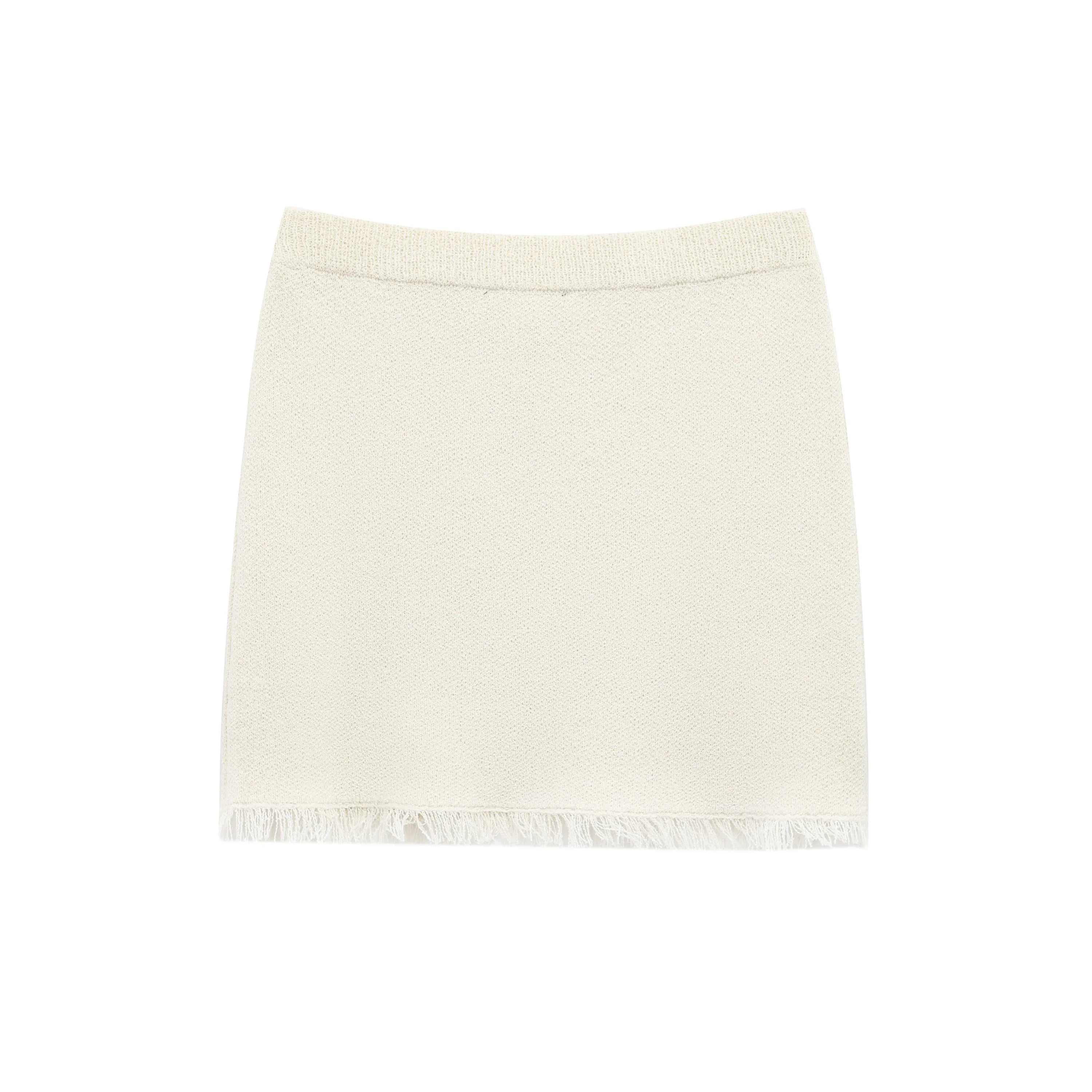 Women's Spring Knitted Short-Sleeved Jacket and Skirt Set with Bow Accent and Round Neck