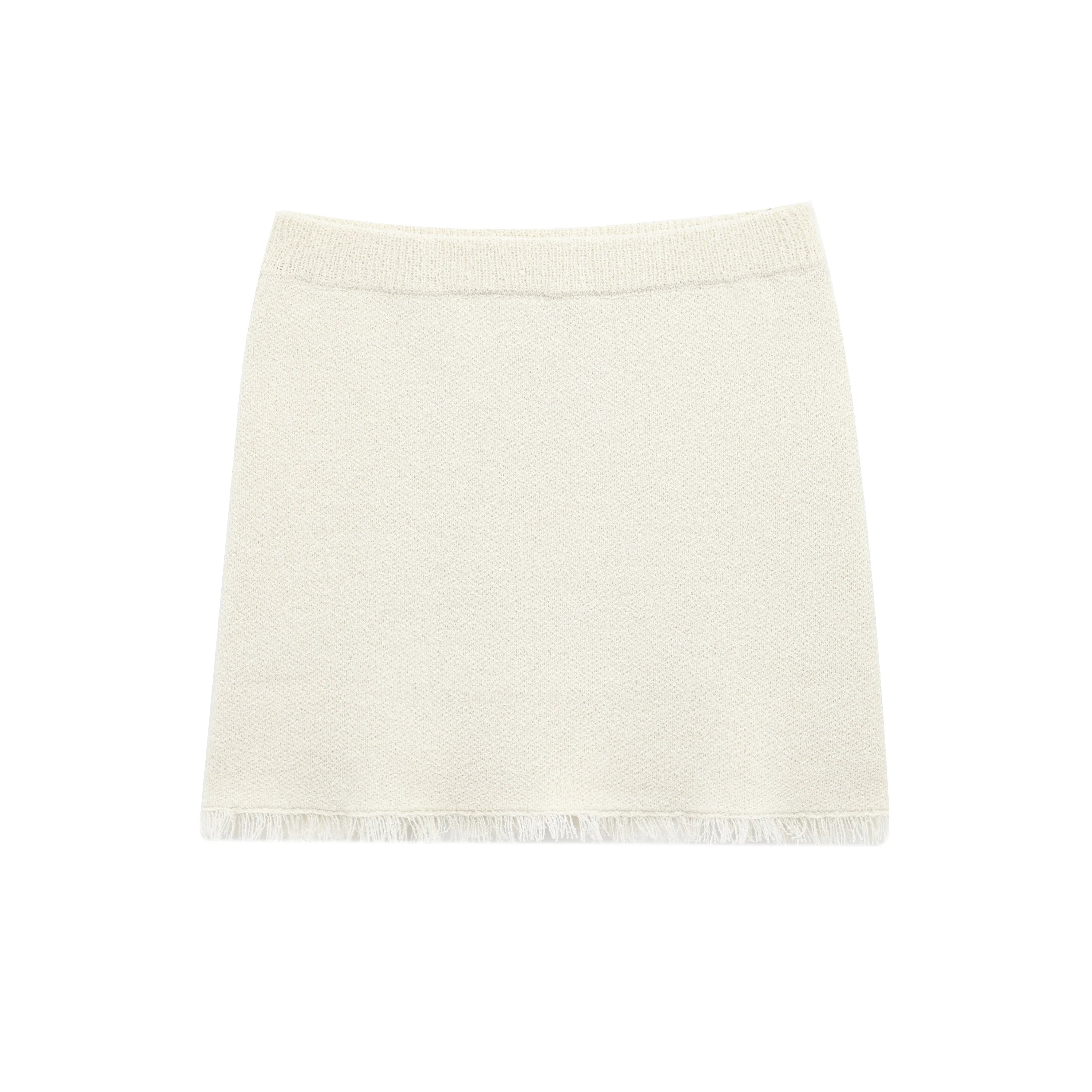 Women's Spring Knitted Short-Sleeved Jacket and Skirt Set with Bow Accent and Round Neck