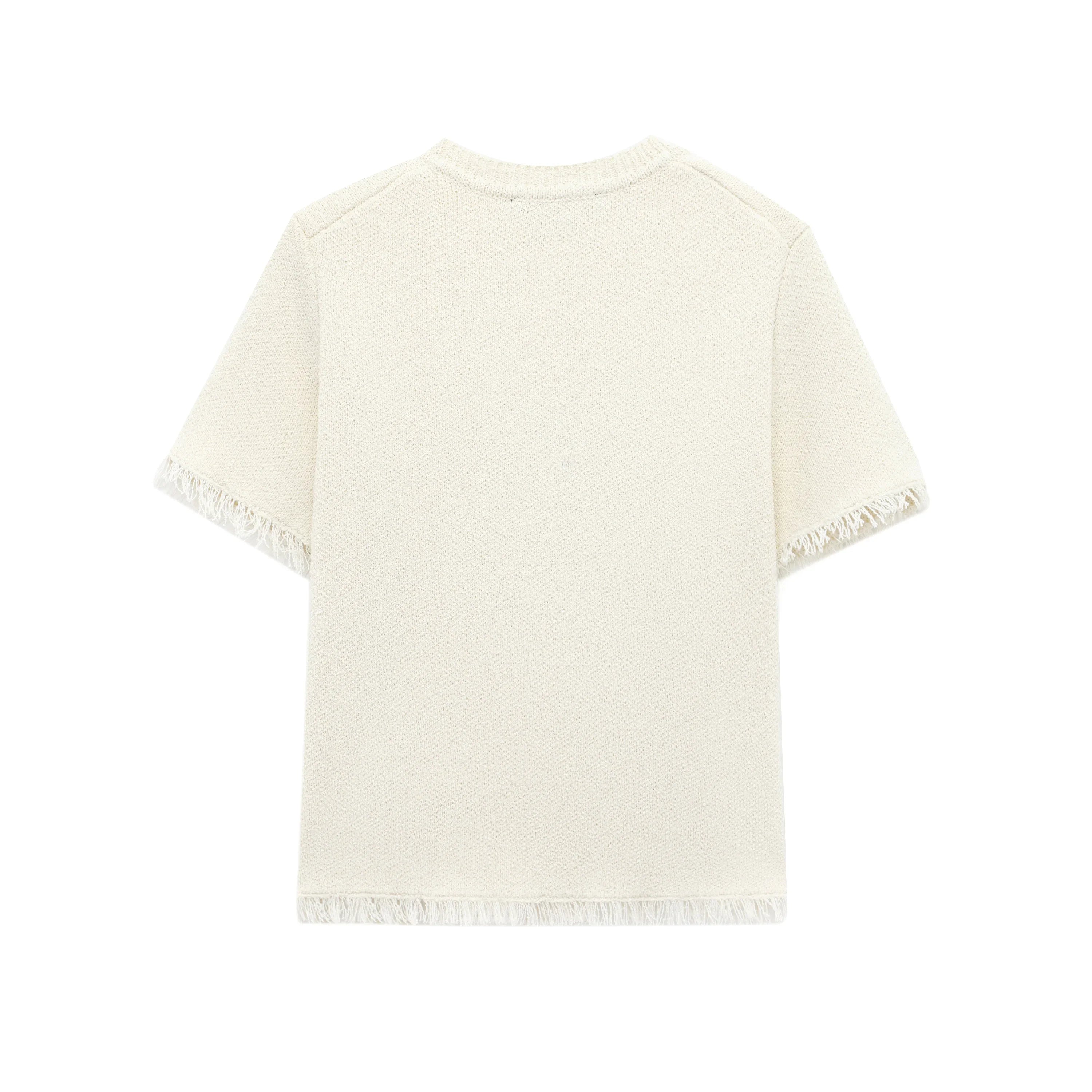 Women's Spring Knitted Short-Sleeved Jacket and Skirt Set with Bow Accent and Round Neck