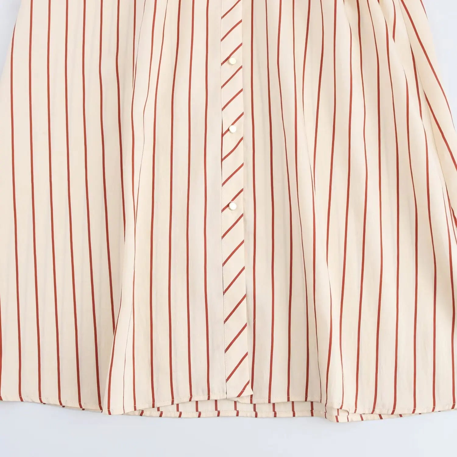 Women's Spring Long Sleeve Dress with Lapel Collar Belt and Pockets in Striped Print