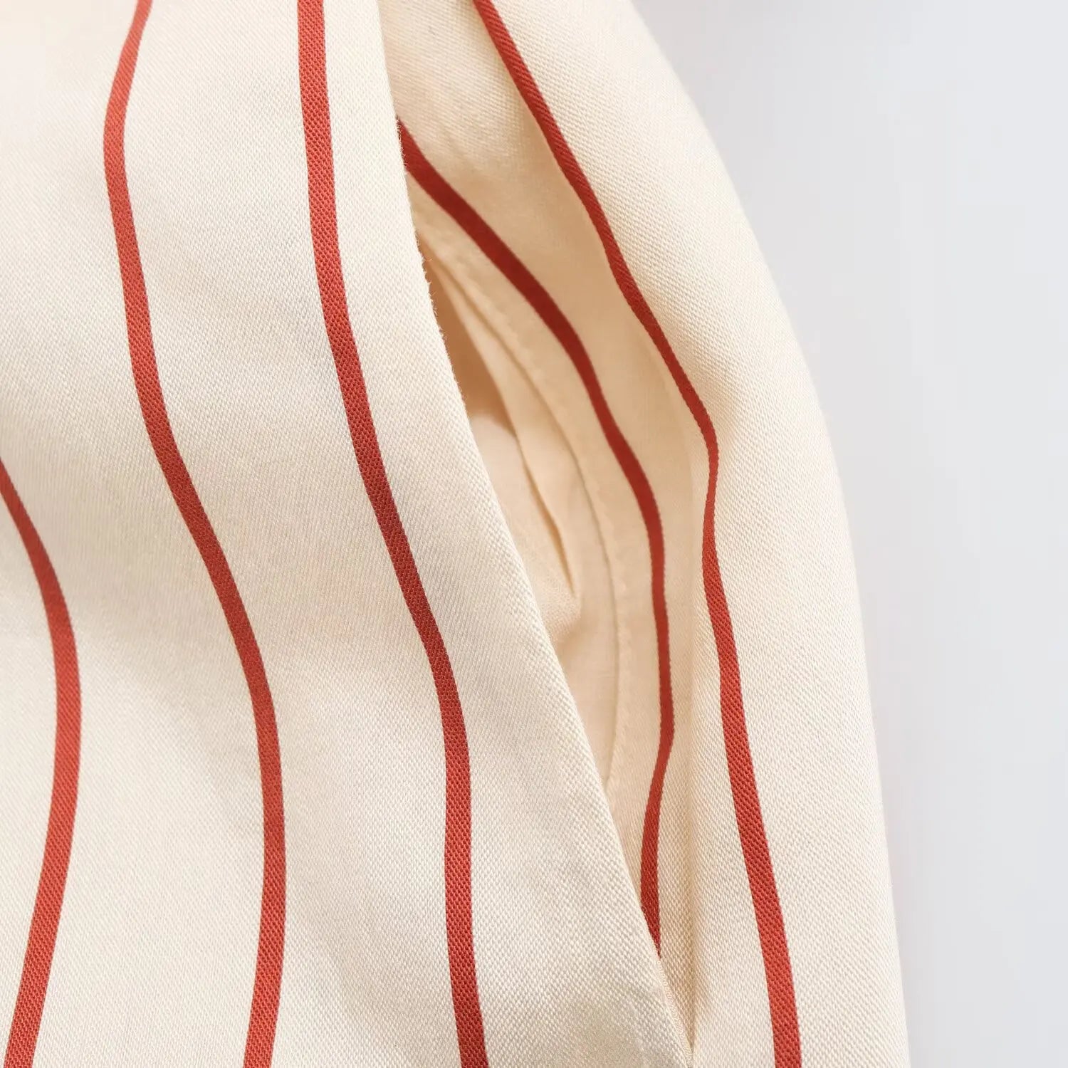 Women's Spring Long Sleeve Dress with Lapel Collar Belt and Pockets in Striped Print