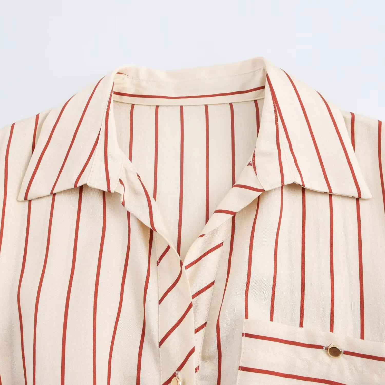 Women's Spring Long Sleeve Dress with Lapel Collar Belt and Pockets in Striped Print