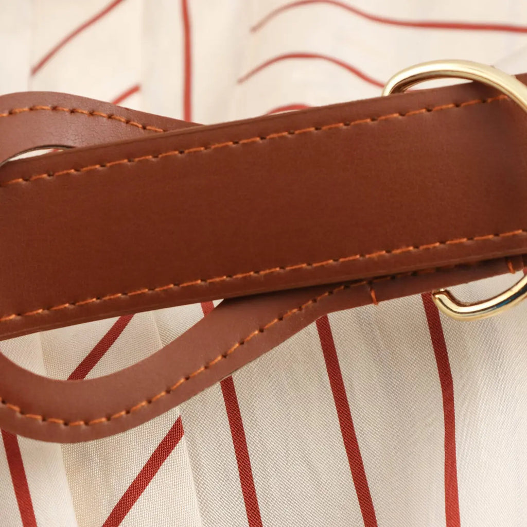 Women's Spring Long Sleeve Dress with Lapel Collar Belt and Pockets in Striped Print