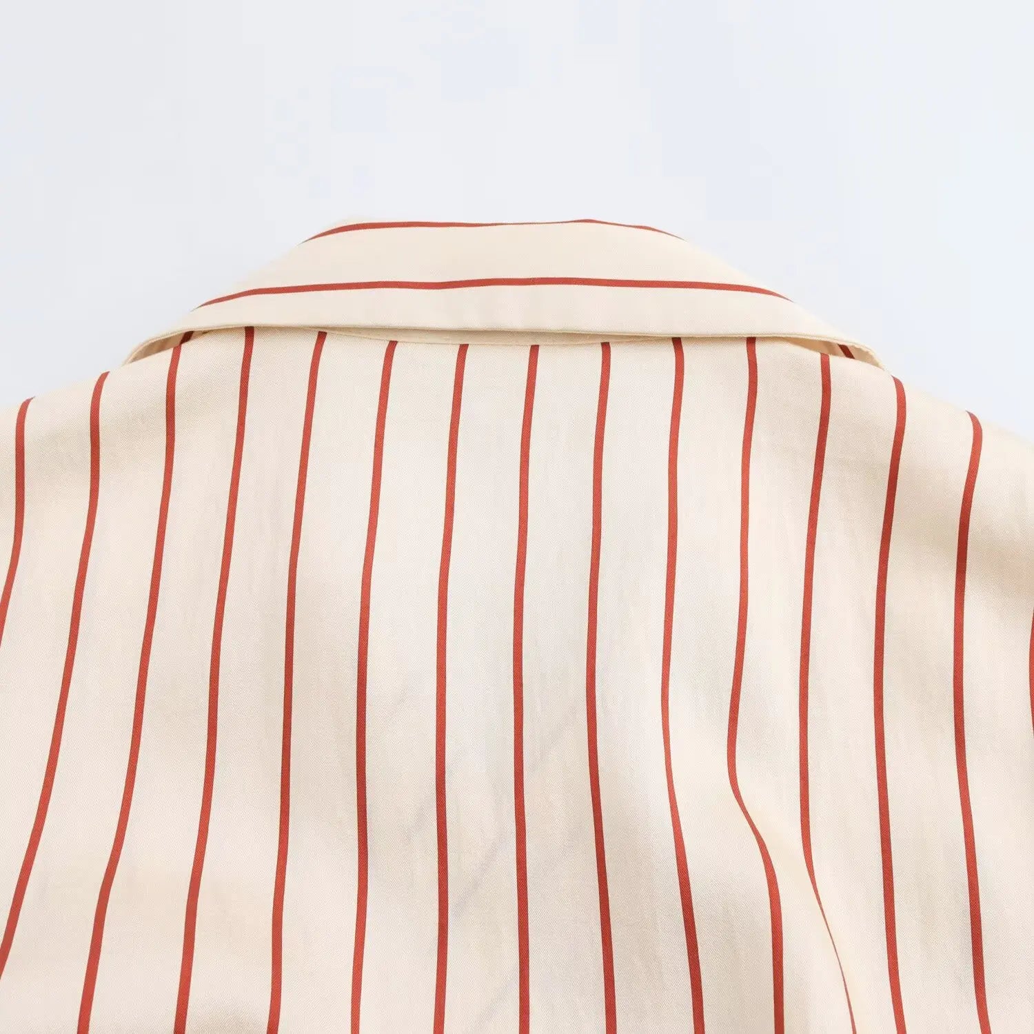 Women's Spring Long Sleeve Dress with Lapel Collar Belt and Pockets in Striped Print