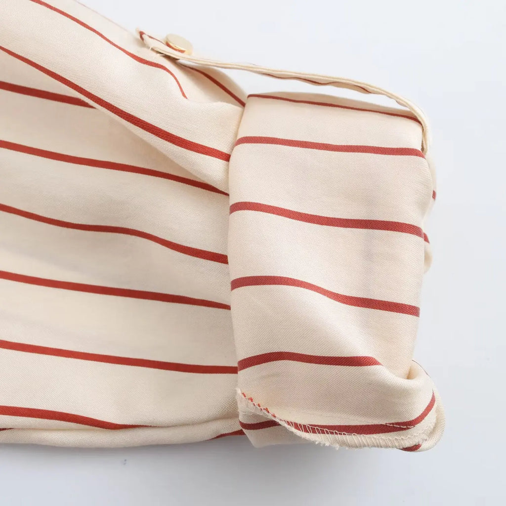 Women's Spring Long Sleeve Dress with Lapel Collar Belt and Pockets in Striped Print