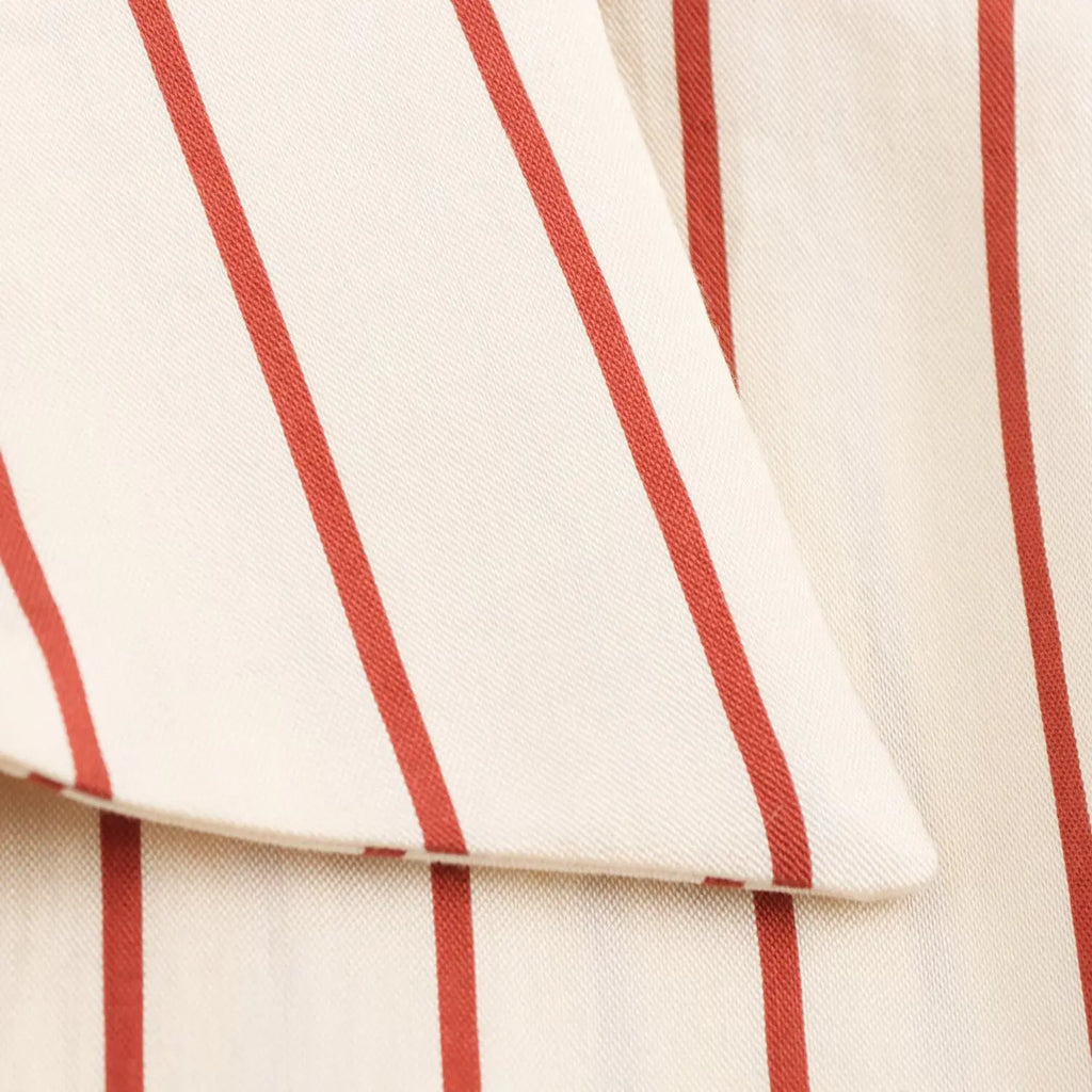 Women's Spring Long Sleeve Dress with Lapel Collar Belt and Pockets in Striped Print