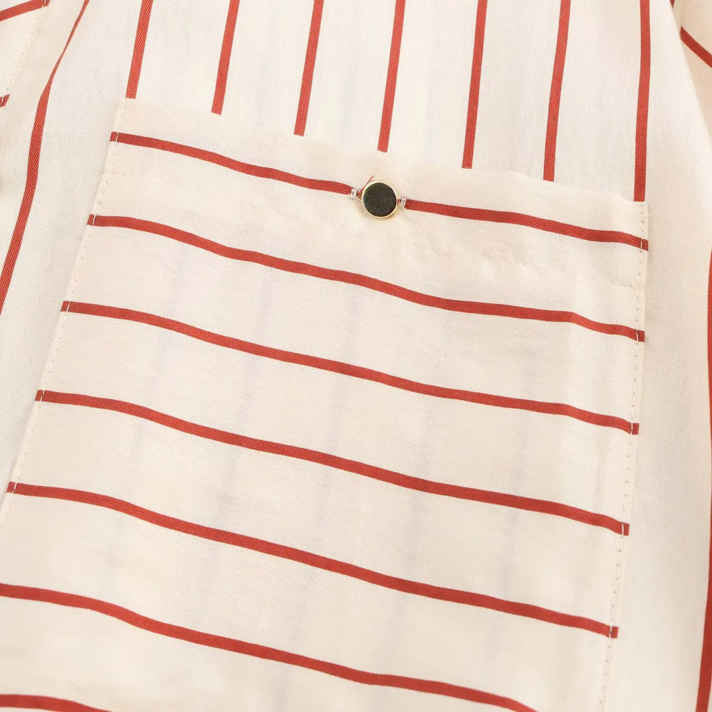 Women's Spring Long Sleeve Dress with Lapel Collar Belt and Pockets in Striped Print