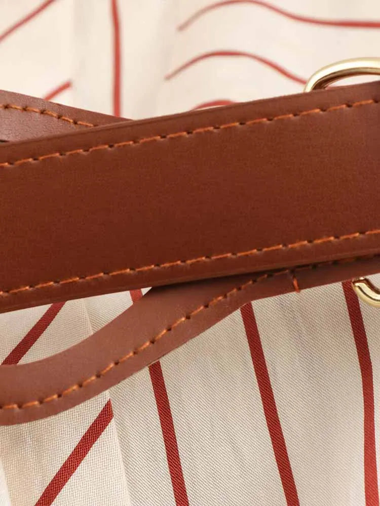 Women's Spring Long Sleeve Dress with Lapel Collar Belt and Pockets in Striped Print