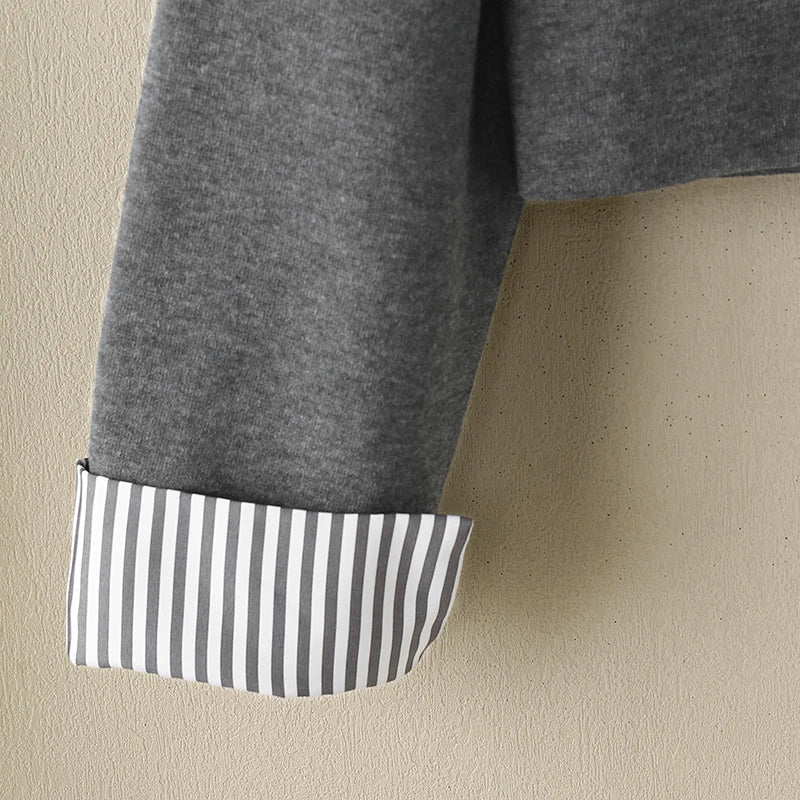 Casual Women Striped Midi Skirt and Sweatshirt Set Long Sleeve Turn-Down Collar Stretchable Top with Elastic Waist Skirt for Daily Office and Travel Wear