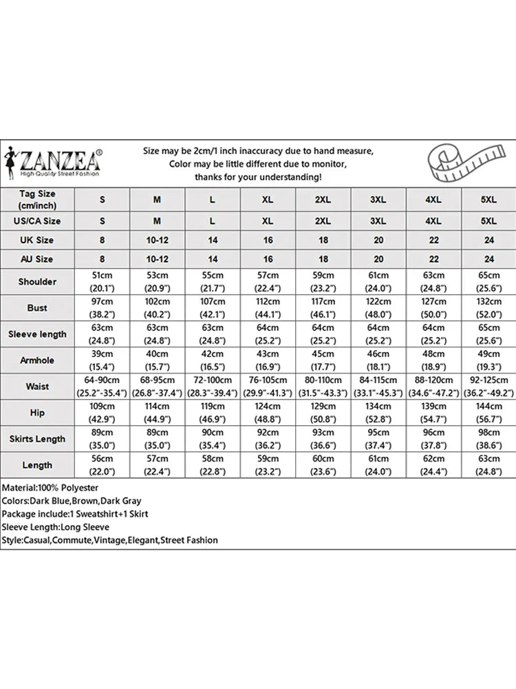 Casual Women Striped Midi Skirt and Sweatshirt Set Long Sleeve Turn-Down Collar Stretchable Top with Elastic Waist Skirt for Daily Office and Travel Wear