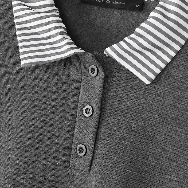 Casual Women Striped Midi Skirt and Sweatshirt Set Long Sleeve Turn-Down Collar Stretchable Top with Elastic Waist Skirt for Daily Office and Travel Wear