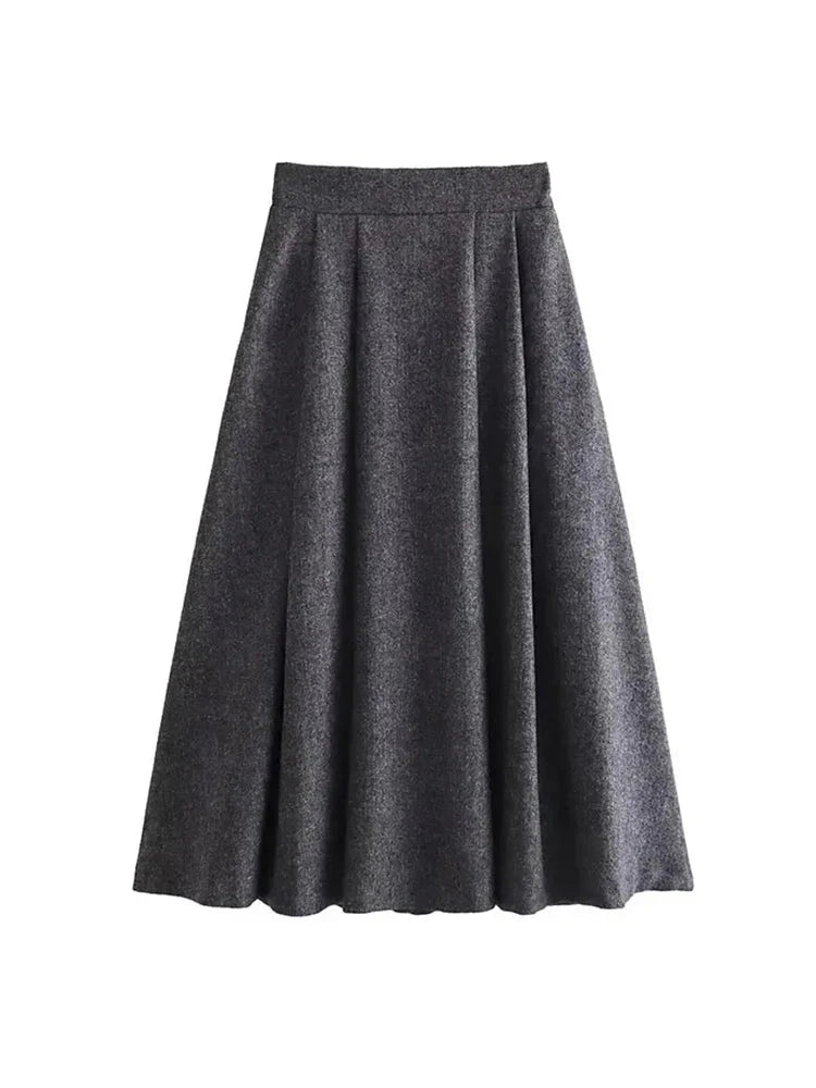 Women's Casual Commuter Two-Piece Suit Set with Single-Breasted Blazer and High-Waisted A-Line Skirt for Autumn and Winter