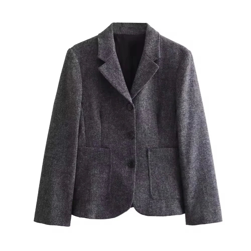 Women's Casual Commuter Two-Piece Suit Set with Single-Breasted Blazer and High-Waisted A-Line Skirt for Autumn and Winter