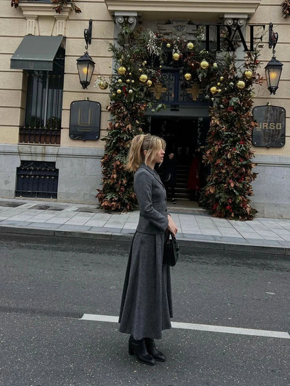 Women's Casual Commuter Two-Piece Suit Set with Single-Breasted Blazer and High-Waisted A-Line Skirt for Autumn and Winter