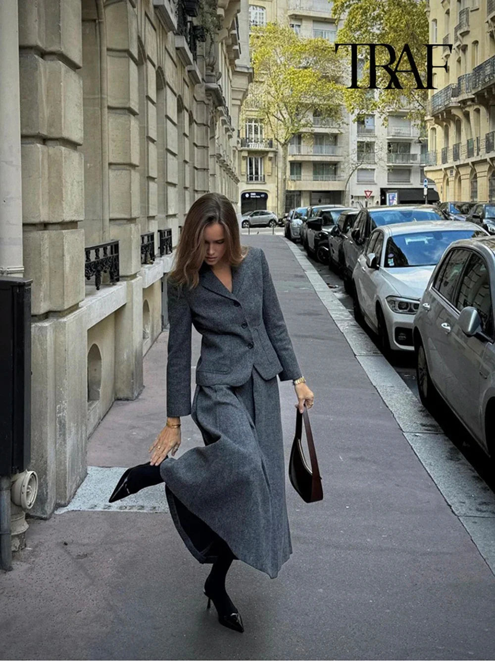 Women's Casual Commuter Two-Piece Suit Set with Single-Breasted Blazer and High-Waisted A-Line Skirt for Autumn and Winter