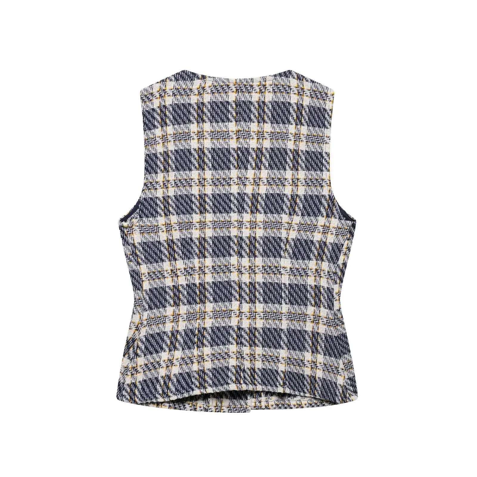 Women's Sleeveless Button-Front Plaid Vest and Mini Skirt Two-Piece Set for Stylish Summer Look