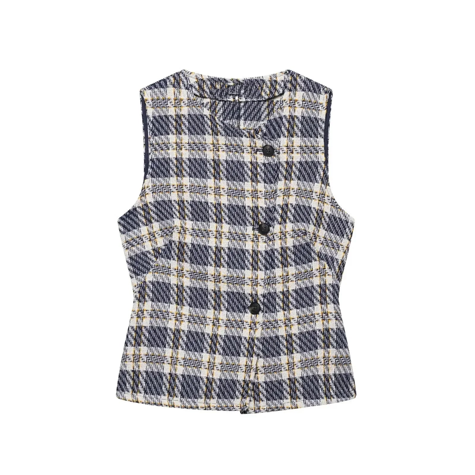 Women's Sleeveless Button-Front Plaid Vest and Mini Skirt Two-Piece Set for Stylish Summer Look