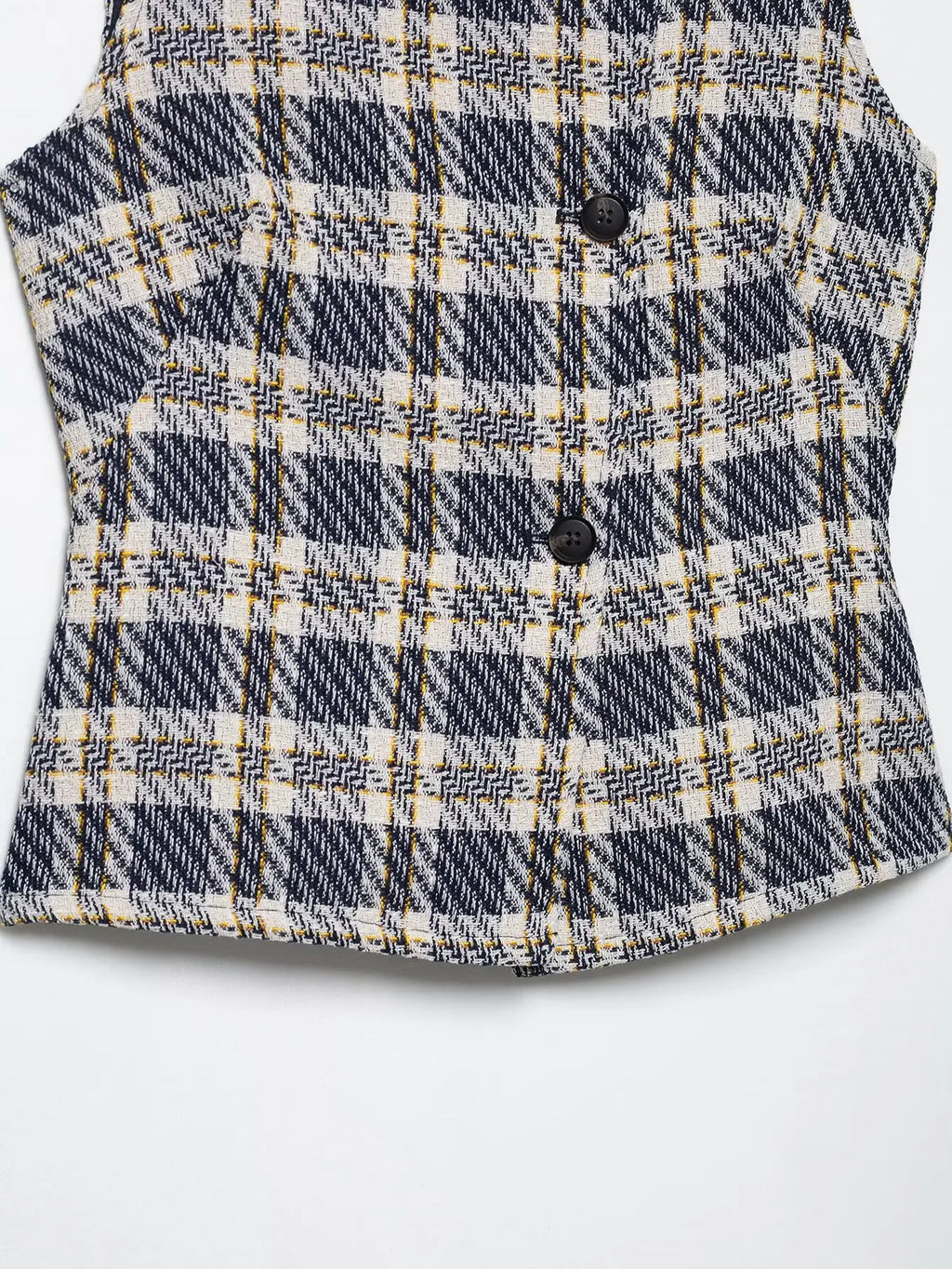 Women's Sleeveless Button-Front Plaid Vest and Mini Skirt Two-Piece Set for Stylish Summer Look