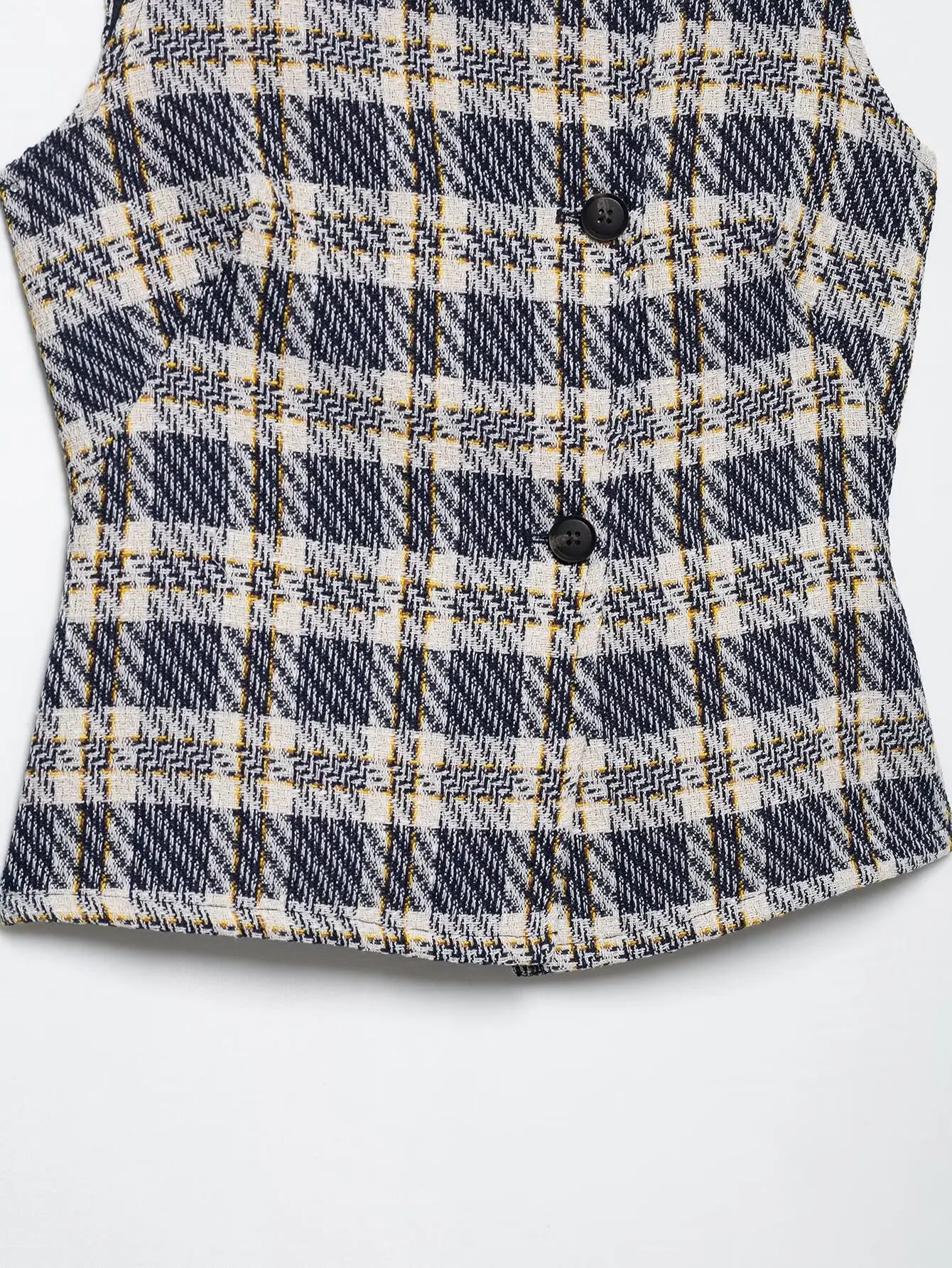 Women's Sleeveless Button-Front Plaid Vest and Mini Skirt Two-Piece Set for Stylish Summer Look