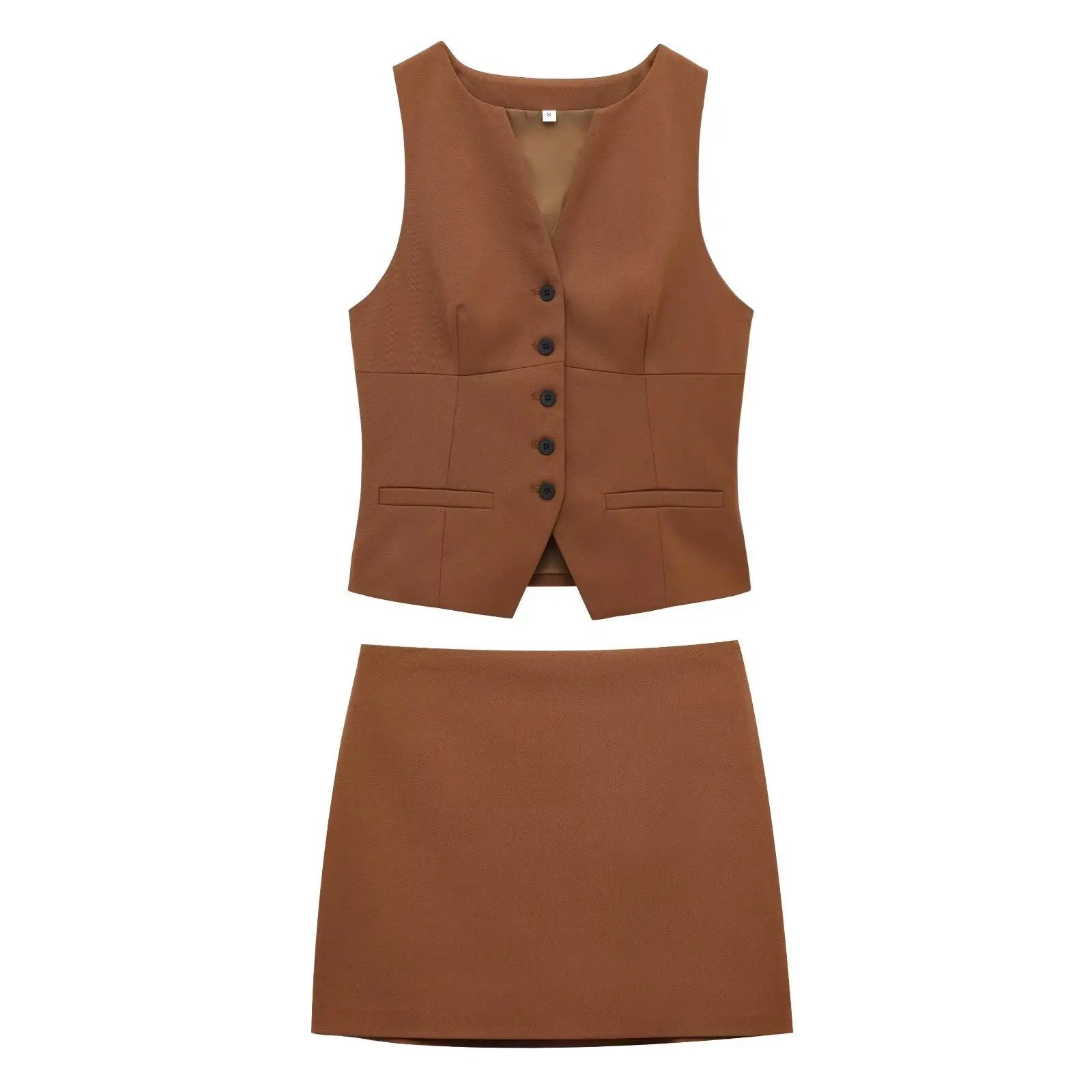 Women's Retro Slim Fit Vest and High Waist Mini Skirt Set V Neck Single-Breasted Solid Color Chic Summer Outfit