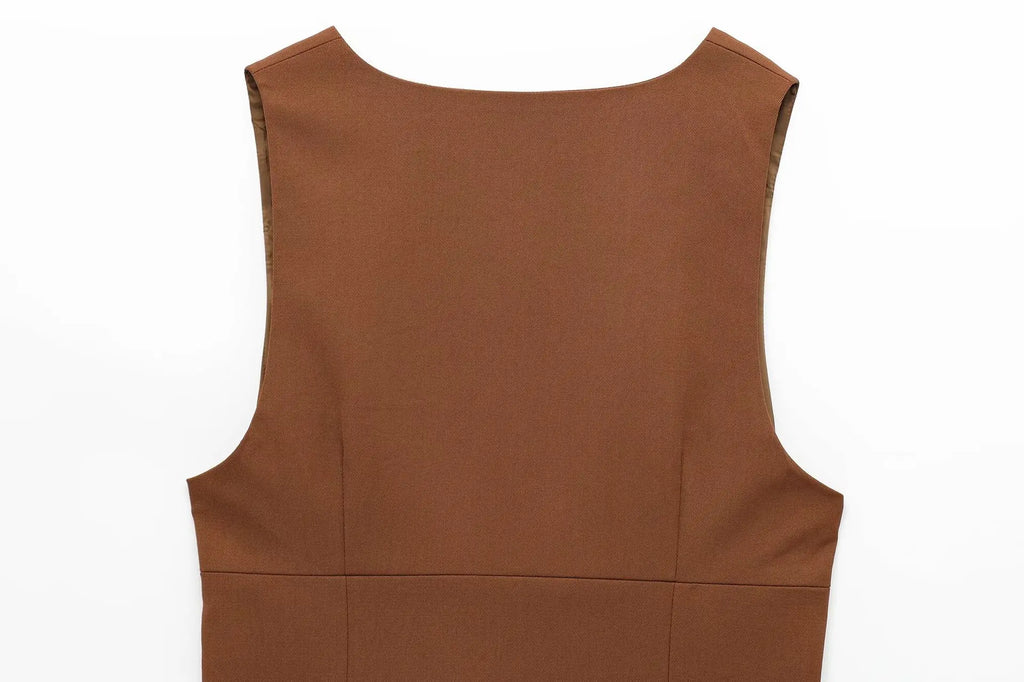 Women's Retro Slim Fit Vest and High Waist Mini Skirt Set V Neck Single-Breasted Solid Color Chic Summer Outfit