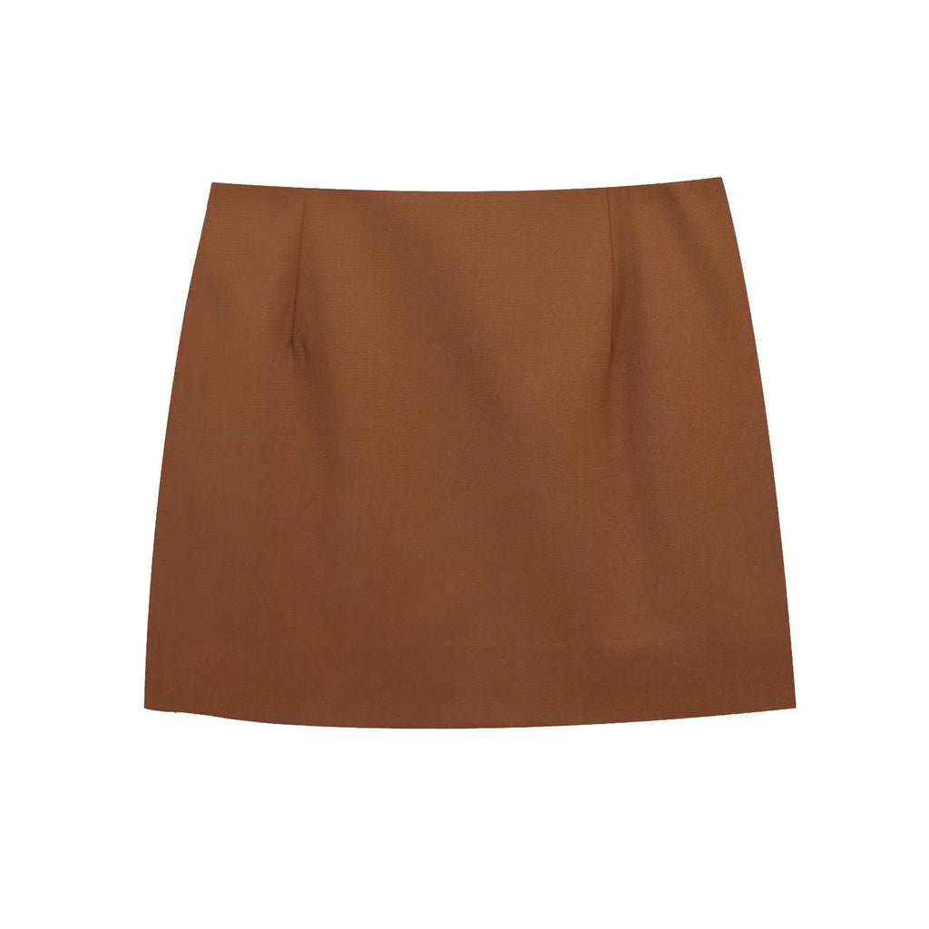 Women's Retro Slim Fit Vest and High Waist Mini Skirt Set V Neck Single-Breasted Solid Color Chic Summer Outfit