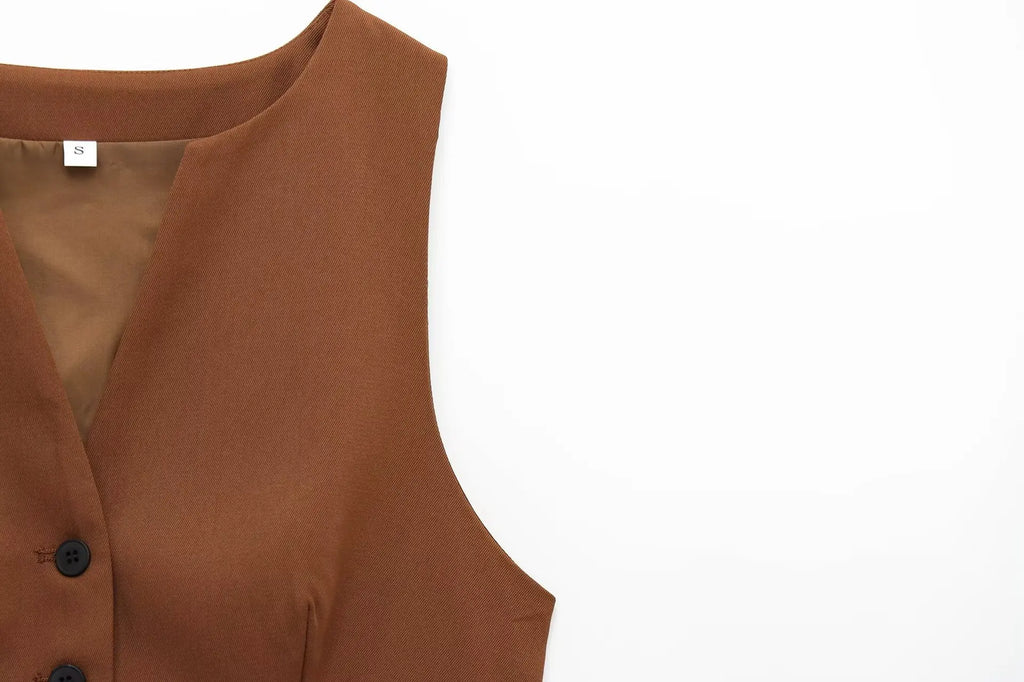 Women's Retro Slim Fit Vest and High Waist Mini Skirt Set V Neck Single-Breasted Solid Color Chic Summer Outfit