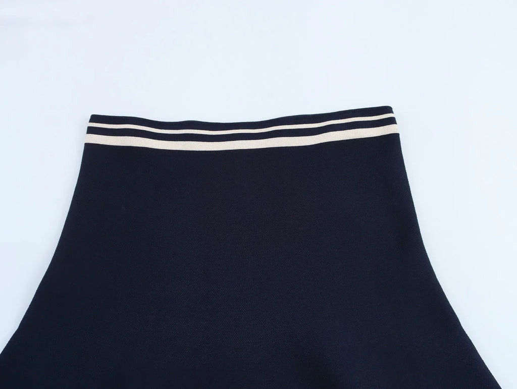 Women's Loose Knitted Blazer and High Waist A-Line Skirt Set with Lapel Double Breasted Pocket Jacket Chic Spring Suit