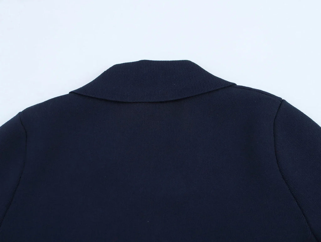 Women's Loose Knitted Blazer and High Waist A-Line Skirt Set with Lapel Double Breasted Pocket Jacket Chic Spring Suit