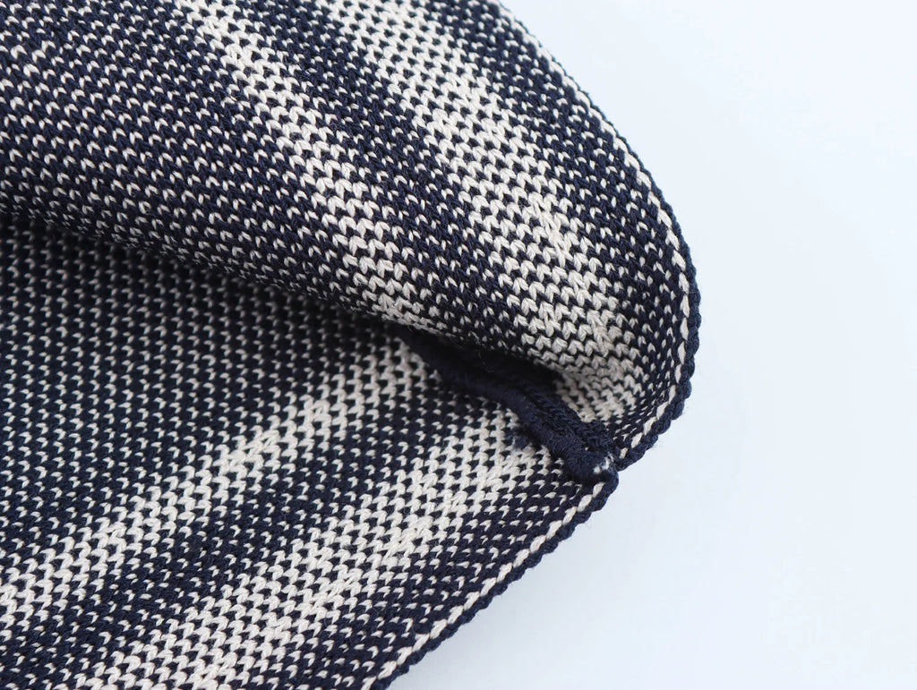 Women's Loose Knitted Blazer and High Waist A-Line Skirt Set with Lapel Double Breasted Pocket Jacket Chic Spring Suit