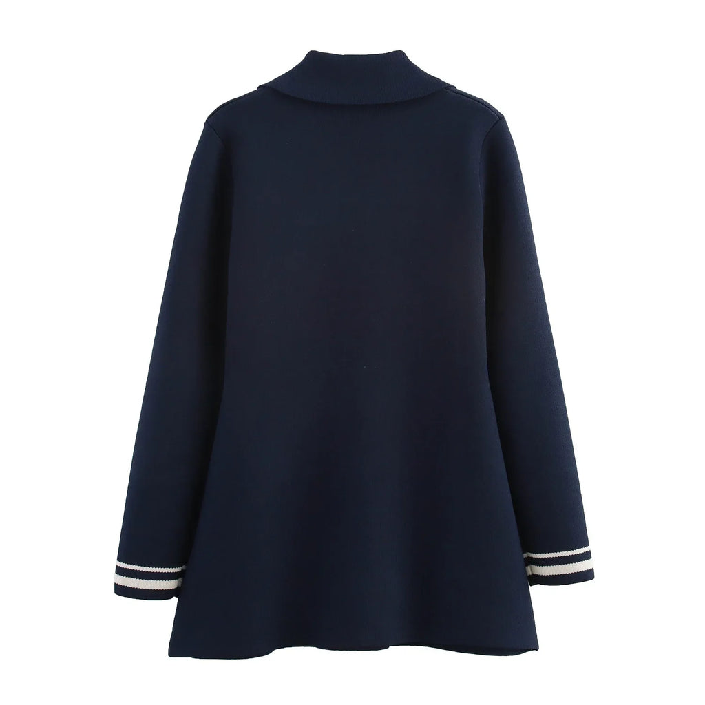 Women's Loose Knitted Blazer and High Waist A-Line Skirt Set with Lapel Double Breasted Pocket Jacket Chic Spring Suit