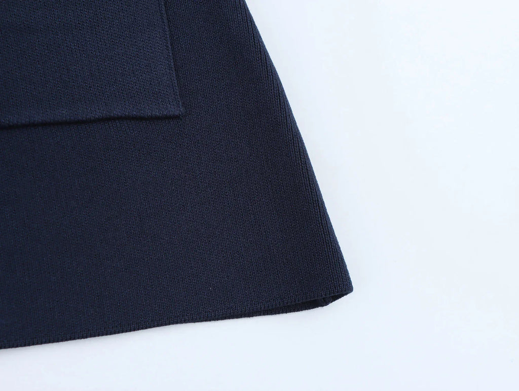 Women's Loose Knitted Blazer and High Waist A-Line Skirt Set with Lapel Double Breasted Pocket Jacket Chic Spring Suit