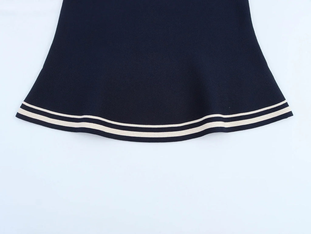 Women's Loose Knitted Blazer and High Waist A-Line Skirt Set with Lapel Double Breasted Pocket Jacket Chic Spring Suit