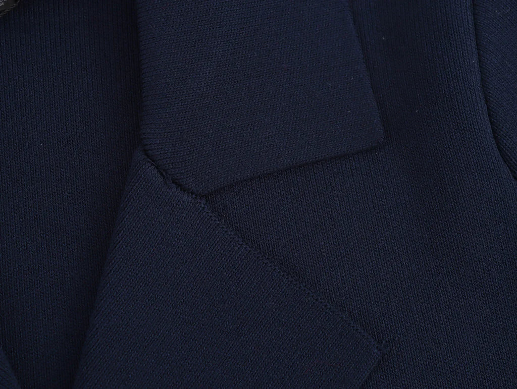 Women's Loose Knitted Blazer and High Waist A-Line Skirt Set with Lapel Double Breasted Pocket Jacket Chic Spring Suit