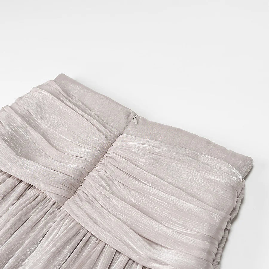 Metallic Lace-Up V-Neck Long Sleeve Top and Rear Zipper Mini Skirt Set for Women Chic Short Skirt Suit for Spring and Summer