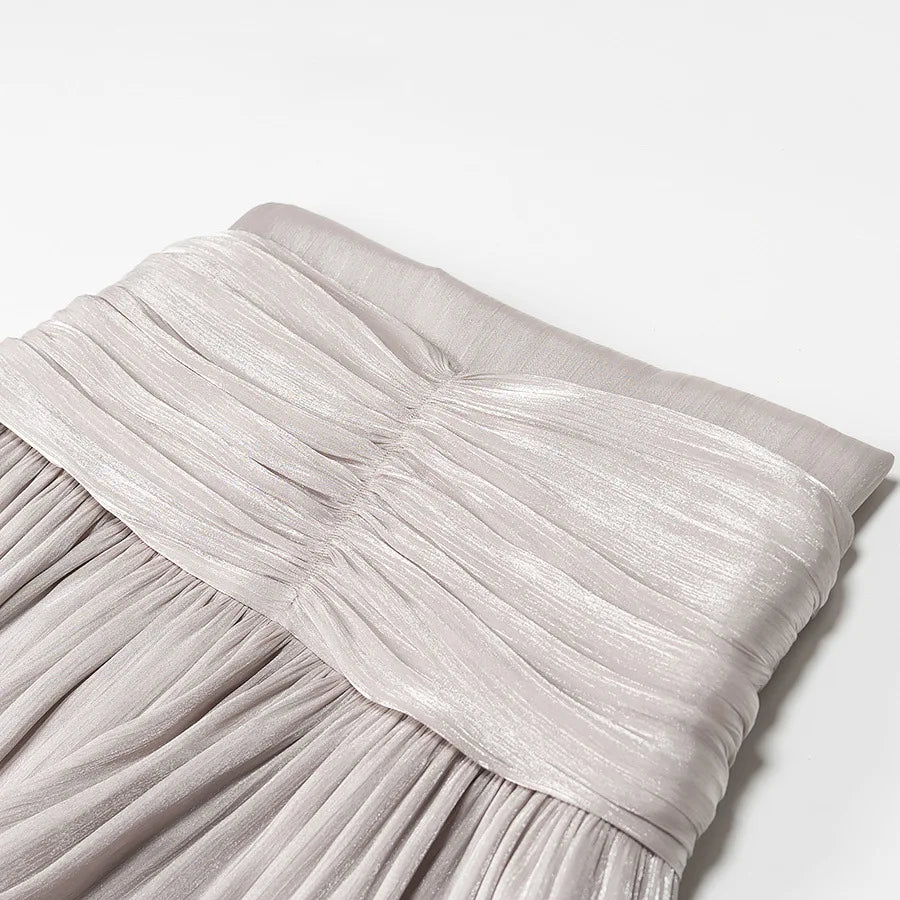 Metallic Lace-Up V-Neck Long Sleeve Top and Rear Zipper Mini Skirt Set for Women Chic Short Skirt Suit for Spring and Summer