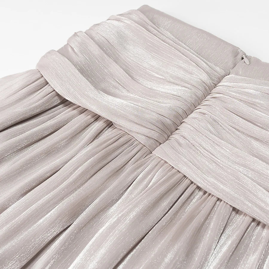 Metallic Lace-Up V-Neck Long Sleeve Top and Rear Zipper Mini Skirt Set for Women Chic Short Skirt Suit for Spring and Summer