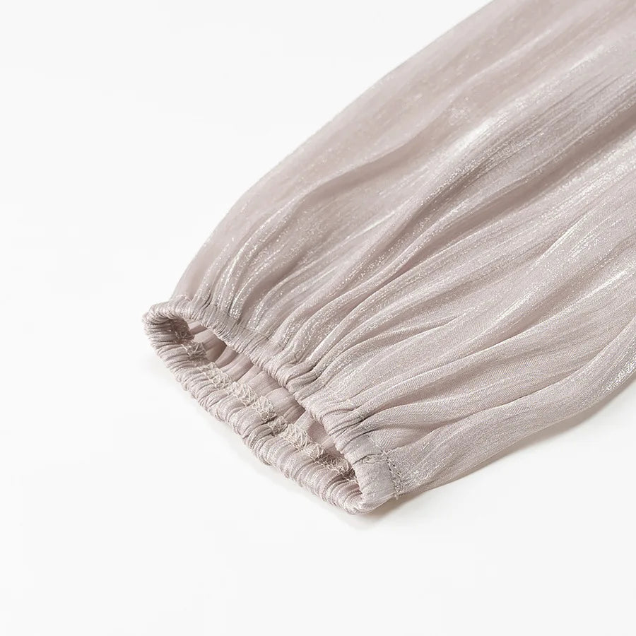 Metallic Lace-Up V-Neck Long Sleeve Top and Rear Zipper Mini Skirt Set for Women Chic Short Skirt Suit for Spring and Summer