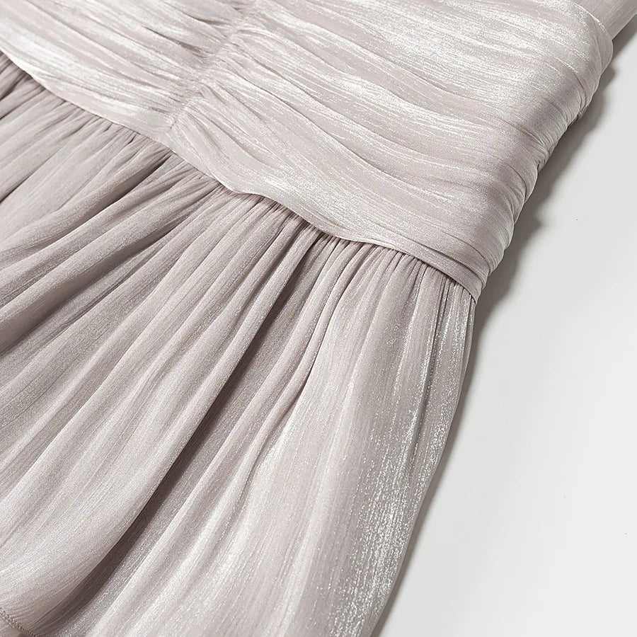 Metallic Lace-Up V-Neck Long Sleeve Top and Rear Zipper Mini Skirt Set for Women Chic Short Skirt Suit for Spring and Summer